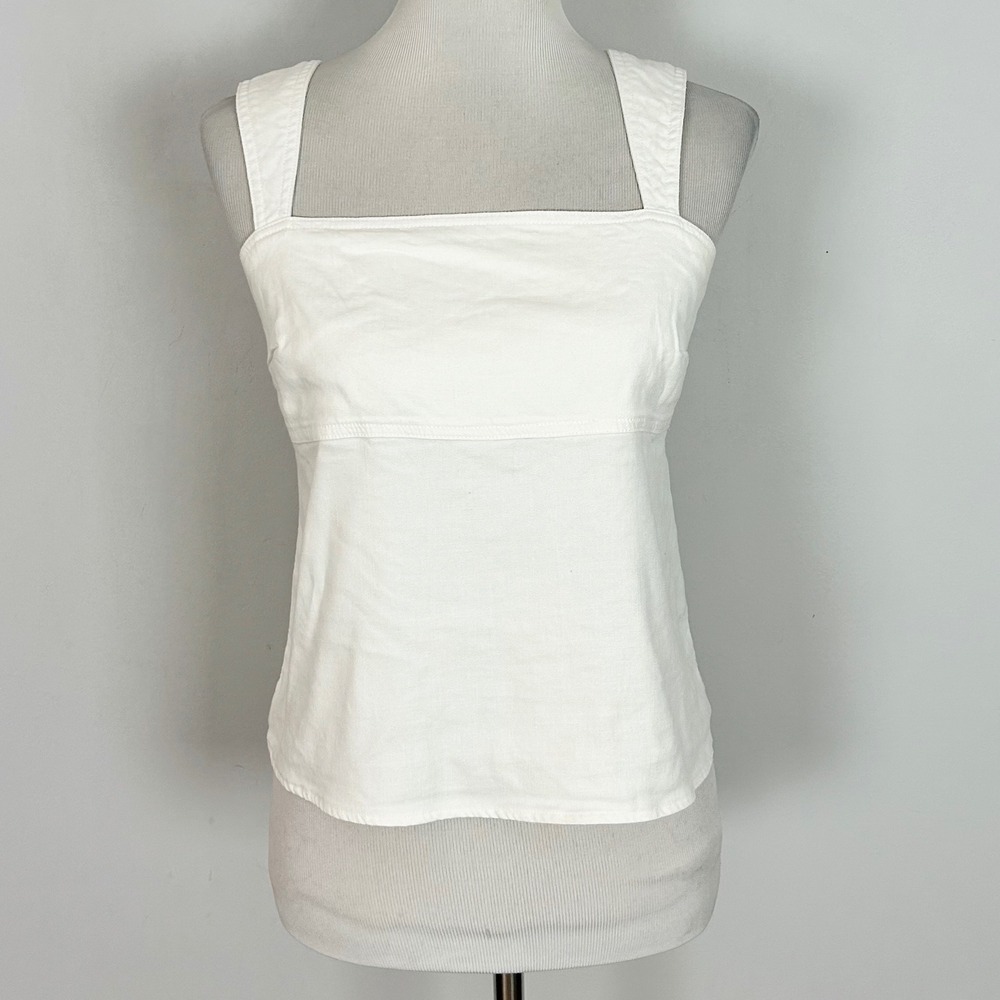 Pilcro White Linen Blend Square Neck Split Back Hook & Eye Tank Top Medium